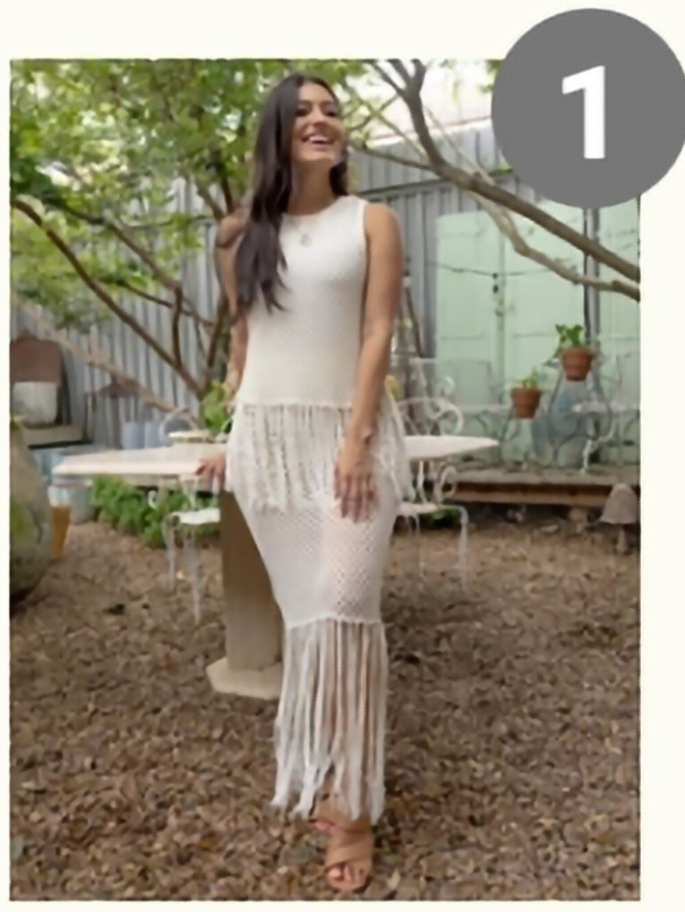 New York & Company Cream Crochet Maxi Skirt with Fringe